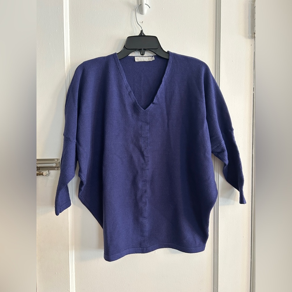Poles Blue V-Neck Women's M Sweater Extrafine Merino Wool